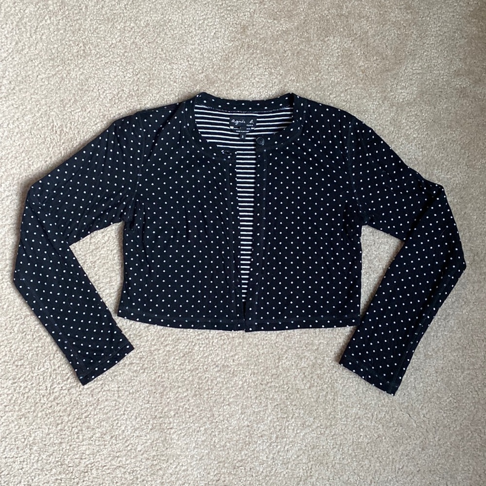 Agnes B. Paris Cropped Polka Dot Cardigan 🖤🤍
